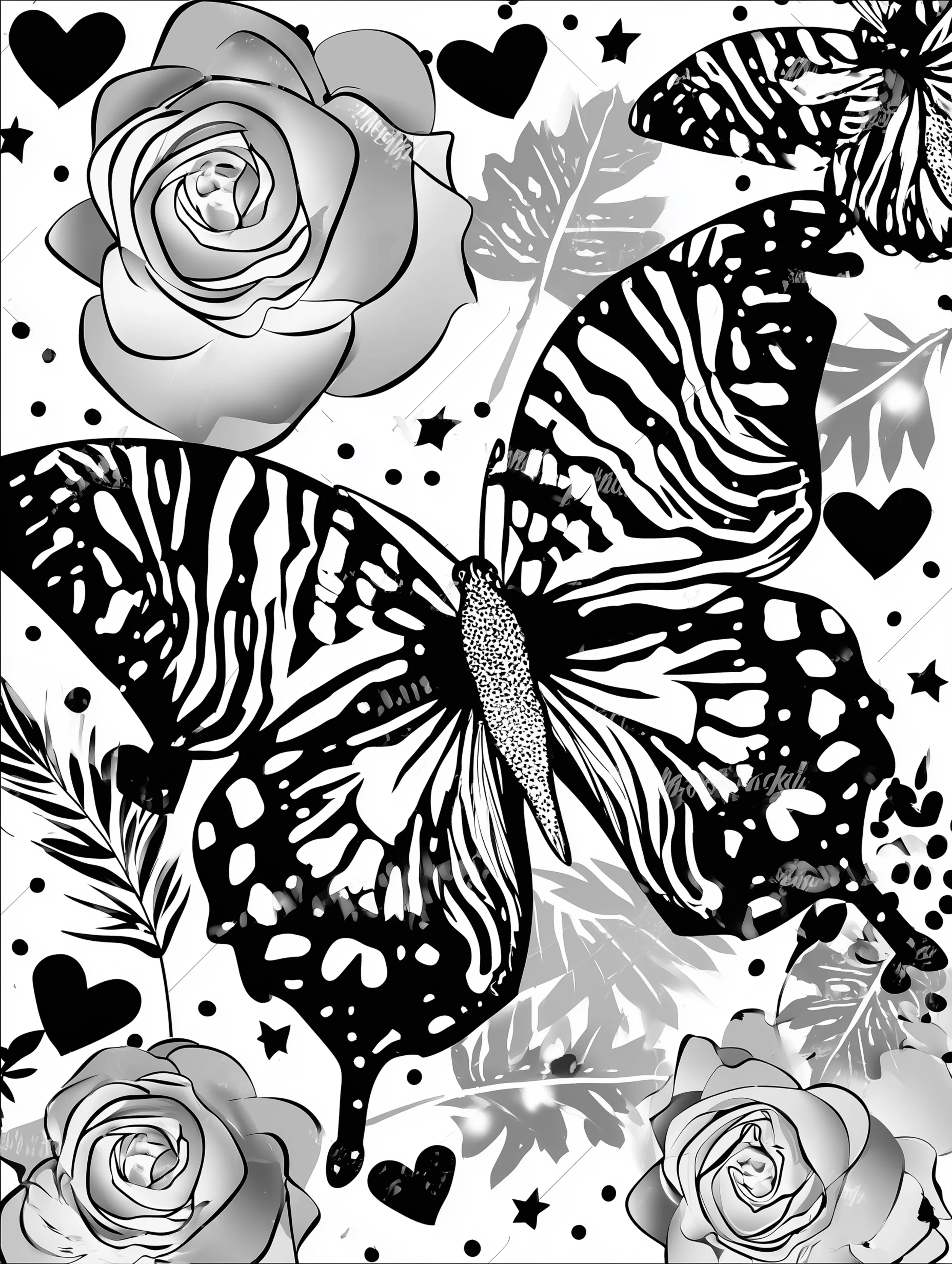 Free printable insect coloring page for adults featuring a butterfly with heart edged details